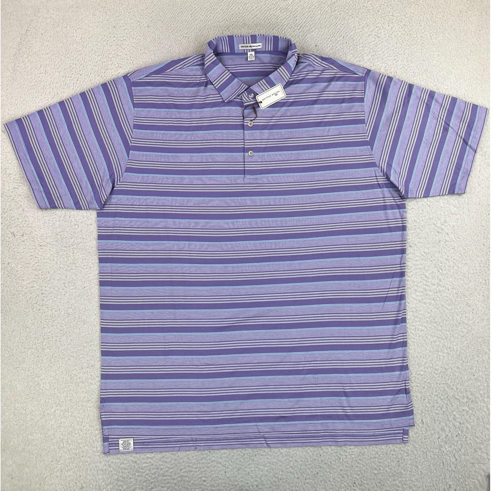 Peter Millar Polo Shirt Mens 2XL Purple Stripe Cotton Jersey Knit Golf NEW